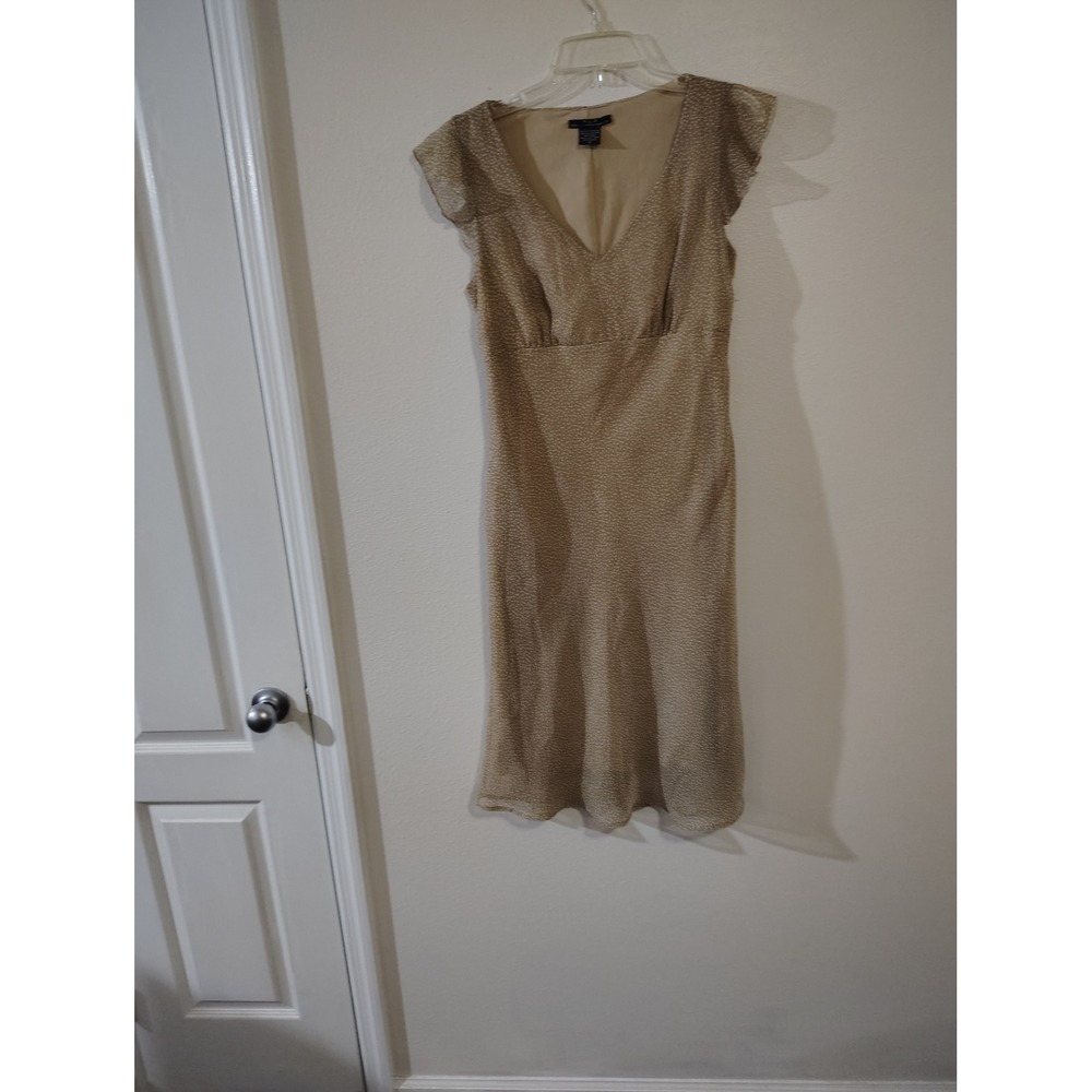 F.L.P. Faith Love & Passion Tan Polka Dot Flutter Sleeve Midi Dress Size 12‎